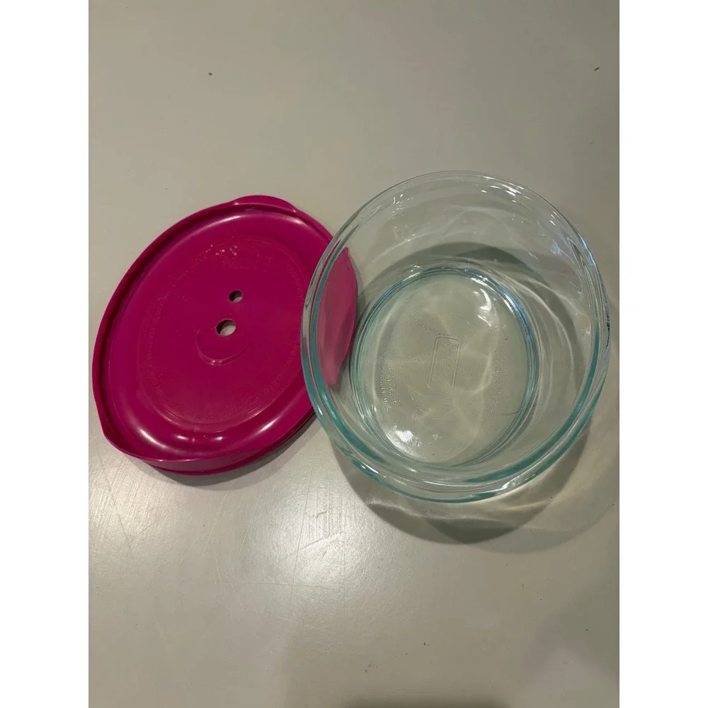 Pyrex Glass Food Storage Set 2pc Pink Vented Lids Divided 3.6 Cup & 2 Cup Round